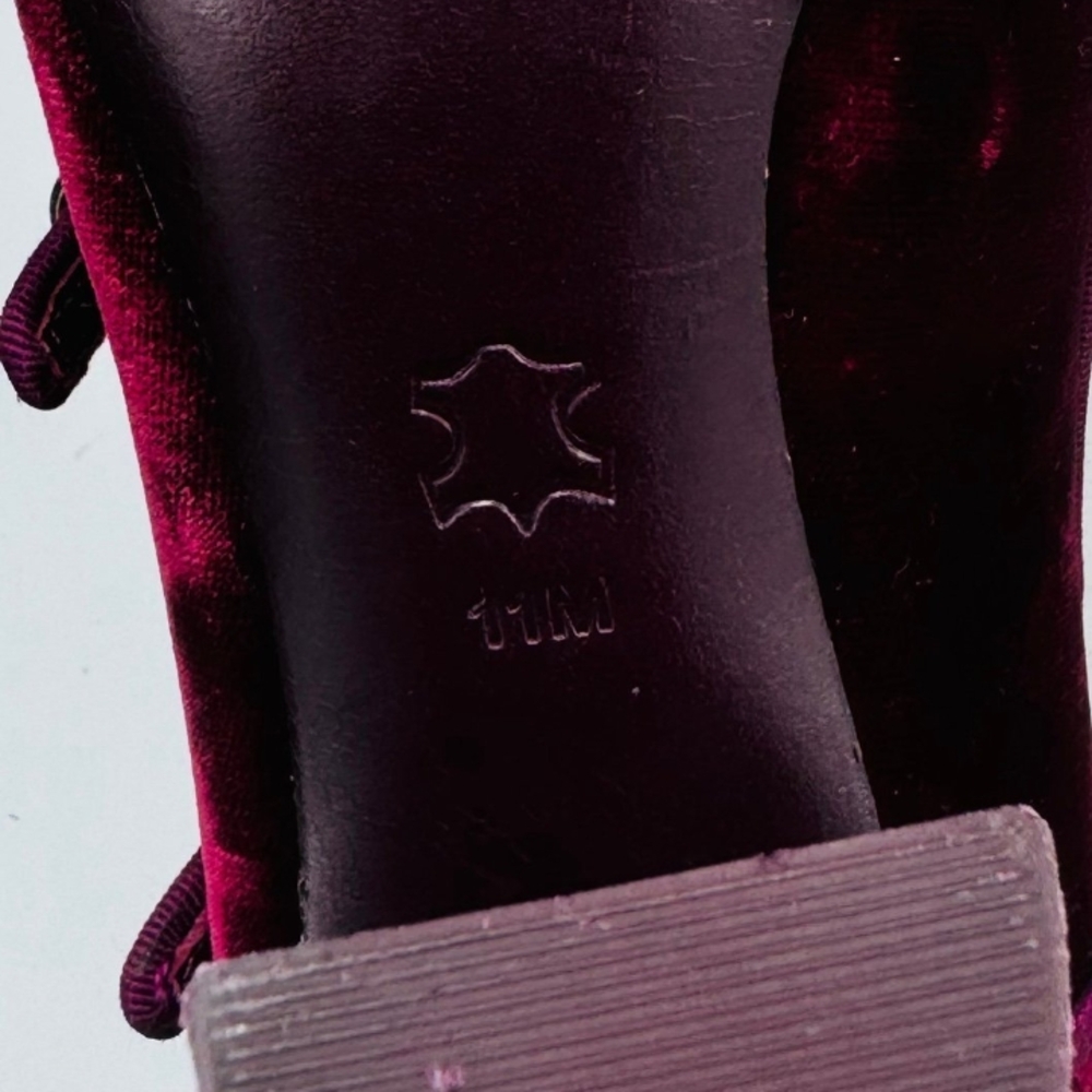 Tory Burch Burgundy Velvet Double Monk Strap Heels Size 11 Block Heel Luxe - Picture 6 of 6